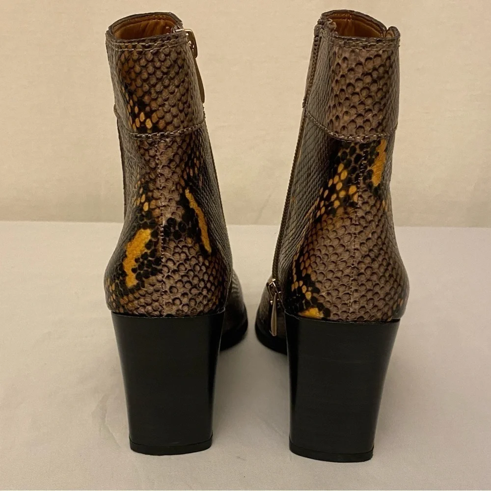 Franco Sarto Generous Snake Skin Print Ankle Boots Bootie Block Chunky Heels 6
